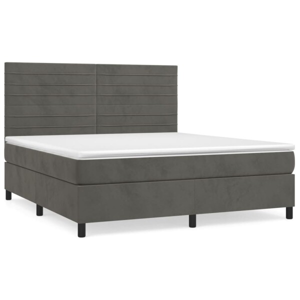 vidaXL Boxspringbett mit Matratze Dunkelgrau 180x200 cm Samt