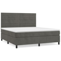 vidaXL Boxspringbett mit Matratze Dunkelgrau 180x200 cm Samt