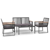 vidaXL 4-tlg. Garten-Lounge-Set mit Kissen Schwarz Stahl