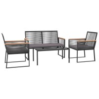 vidaXL 4-tlg. Garten-Lounge-Set mit Kissen Schwarz Stahl