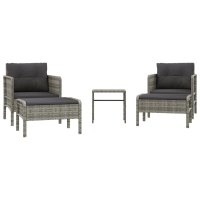 vidaXL 5-tlg. Garten-Lounge-Set mit Kissen Grau Poly Rattan