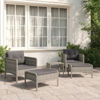 vidaXL 5-tlg. Garten-Lounge-Set mit Kissen Grau Poly Rattan