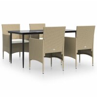 vidaXL 5-tlg. Garten-Essgruppe mit Kissen Beige und Schwarz