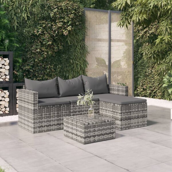 vidaXL 3-tlg. Garten-Lounge-Set mit Kissen Grau Poly Rattan