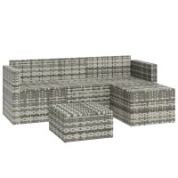 vidaXL 3-tlg. Garten-Lounge-Set mit Kissen Grau Poly Rattan