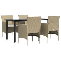 vidaXL 5-tlg. Garten-Essgruppe mit Kissen Beige und Schwarz
