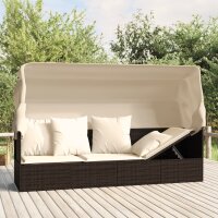 vidaXL Outdoor-Loungebett mit Dach und Kissen Braun Poly...