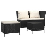 vidaXL 3-tlg. Garten-Lounge-Set mit Kissen Schwarz Poly...