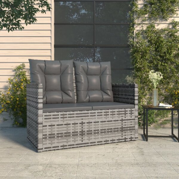 vidaXL Gartenbank mit Kissen Grau 105 cm Poly Rattan