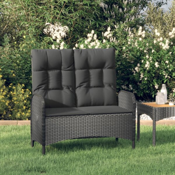 vidaXL Gartenbank mit Liegefunktion &amp; Kissen 107cm Poly Rattan Schwarz