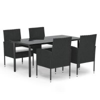 vidaXL 5-tlg. Garten-Essgruppe mit Kissen Schwarz Poly...