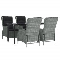 vidaXL 5-tlg. Garten-Essgruppe Hellgrau Poly Rattan