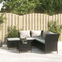 vidaXL 4-tlg. Garten-Lounge-Set mit Kissen Schwarz Poly Rattan