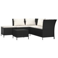 vidaXL 4-tlg. Garten-Lounge-Set mit Kissen Schwarz Poly Rattan