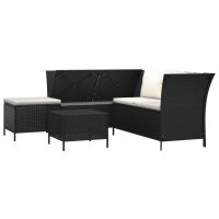 vidaXL 4-tlg. Garten-Lounge-Set mit Kissen Schwarz Poly Rattan