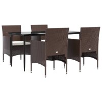 vidaXL 5-tlg. Garten-Essgruppe mit Kissen Braun und Schwarz