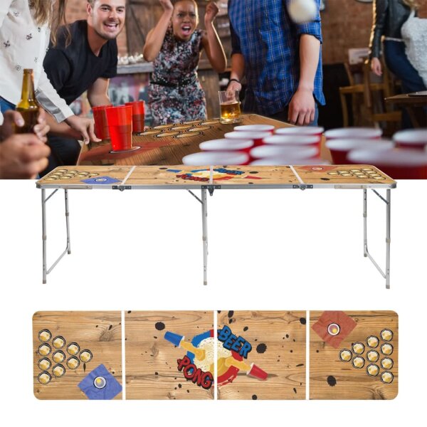 HI Beer-Pong-Klapptisch 240x60x55 cm MDF und Aluminium