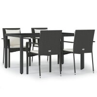 vidaXL 5-tlg. Garten-Essgruppe mit Kissen Schwarz Poly Rattan