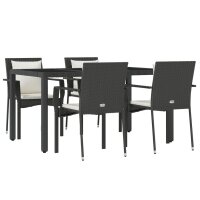 vidaXL 5-tlg. Garten-Essgruppe mit Kissen Schwarz Poly Rattan