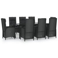 vidaXL 9-tlg. Garten-Essgruppe mit Kissen Schwarz Poly...