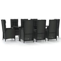vidaXL 9-tlg. Garten-Essgruppe mit Kissen Schwarz Poly...