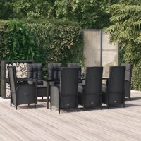 vidaXL 9-tlg. Garten-Essgruppe mit Kissen Schwarz Poly...