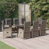 vidaXL 9-tlg. Garten-Essgruppe mit Kissen Schwarz und...