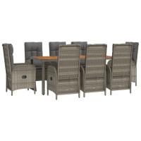 vidaXL 9-tlg. Garten-Essgruppe mit Kissen Grau Poly Rattan