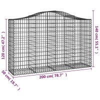 vidaXL Gabionen mit Hochbogen 4 Stk. 200x50x120/140cm Verzinktes Eisen