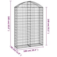 vidaXL Gabione mit Hochbogen 100x30x140/160 cm Verzinktes Eisen