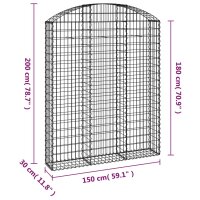 vidaXL Gabione mit Hochbogen 150x30x180/200 cm Verzinktes Eisen