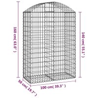 vidaXL Gabione mit Hochbogen 100x50x140/160 cm Verzinktes Eisen