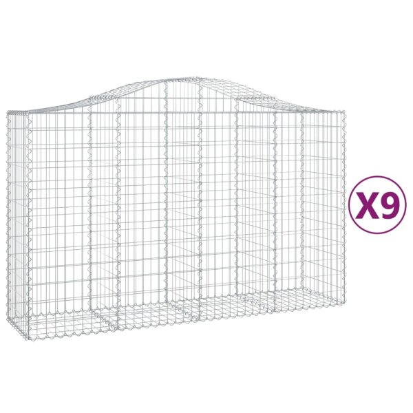 vidaXL Gabionen mit Hochbogen 9 Stk. 200x50x120/140cm Verzinktes Eisen