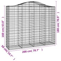 vidaXL Gabionen mit Hochbogen 12Stk. 200x50x160/180cm Verzinktes Eisen