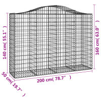 vidaXL Gabionen mit Hochbogen 14Stk. 200x50x140/160cm Verzinktes Eisen