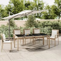 vidaXL Gartentisch mit Glasplatte Beige Poly Rattan &amp; Hartglas