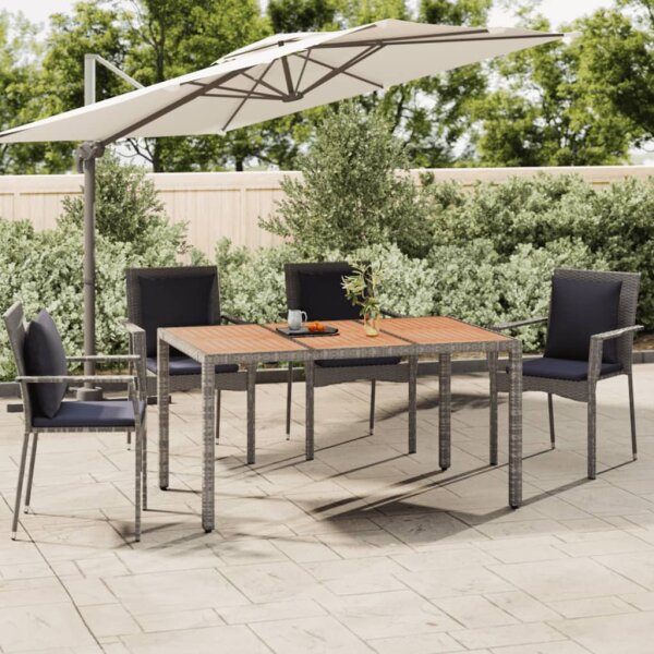 vidaXL Gartentisch mit Holzplatte Grau Poly Rattan &amp; Massivholz Akazie