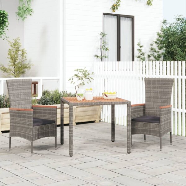 vidaXL Gartentisch mit Holzplatte Grau Poly Rattan &amp; Massivholz Akazie