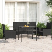 vidaXL 4-tlg. Garten-Lounge-Set mit Kissen Schwarz Poly Rattan