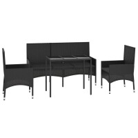 vidaXL 4-tlg. Garten-Lounge-Set mit Kissen Schwarz Poly Rattan