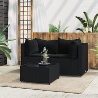 vidaXL 3-tlg. Garten-Lounge-Set mit Kissen Schwarz Poly...