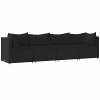 vidaXL 4-tlg. Garten-Lounge-Set mit Kissen Schwarz Poly Rattan