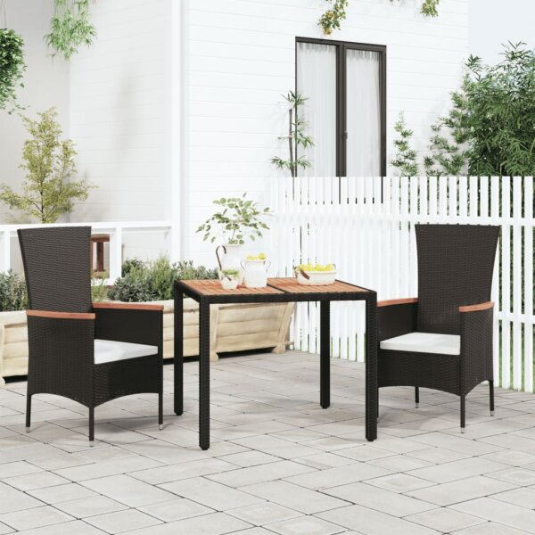 vidaXL Gartentisch mit Holzplatte Schwarz Poly Rattan &amp; Akazienholz