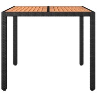 vidaXL Gartentisch mit Holzplatte Schwarz Poly Rattan &amp; Akazienholz