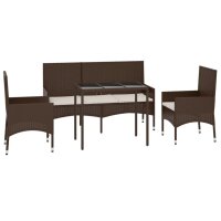 vidaXL 4-tlg. Garten-Lounge-Set mit Kissen Braun Poly Rattan