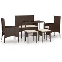 vidaXL 6-tlg. Garten-Lounge-Set mit Kissen Braun Poly Rattan