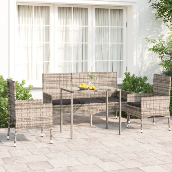 vidaXL 4-tlg. Garten-Lounge-Set mit Kissen Grau Poly Rattan