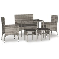 vidaXL 6-tlg. Garten-Lounge-Set mit Kissen Grau Poly Rattan