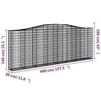 vidaXL Gabionen mit Hochbogen 5 Stk. 400x30x140/160cm Verzinktes Eisen