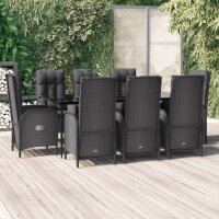 vidaXL 9-tlg. Garten-Essgruppe mit Kissen Schwarz Poly...